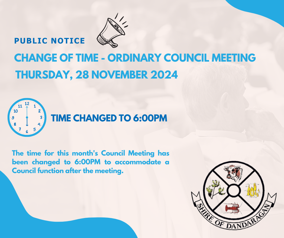 CHANGE OF TIME | NOVEMBER ORDINARY COUNCIL MEETING