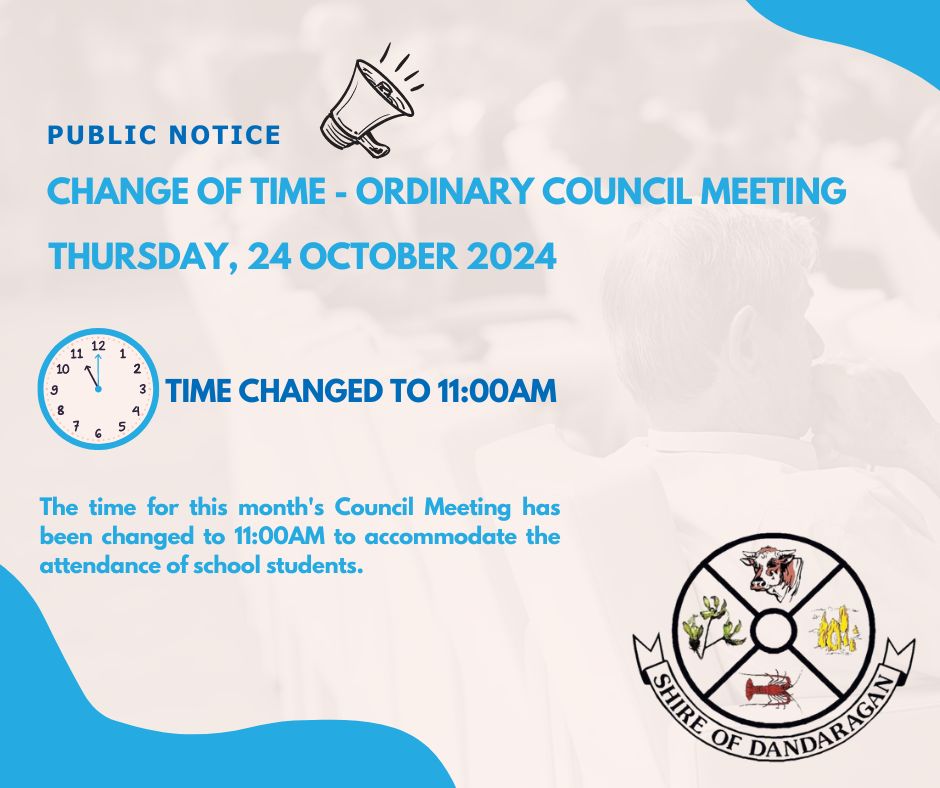 CHANGE OF TIME | OCTOBER ORDINARY COUNCIL MEETING